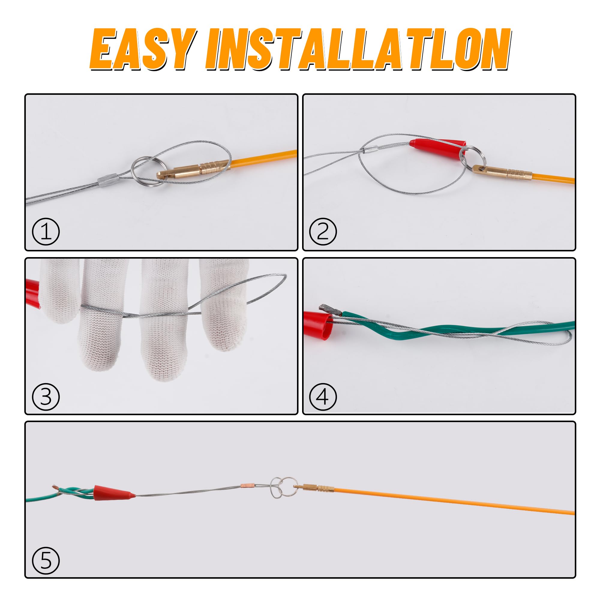 KOOTANS 19FT Fiberglass Wire Running Kit - Electrical Wire Fishing Tools with Multiple Attachments for Wall Cable Pulling | Perfect for Electricians, DIY Home Wiring & Conduit Installation Projects