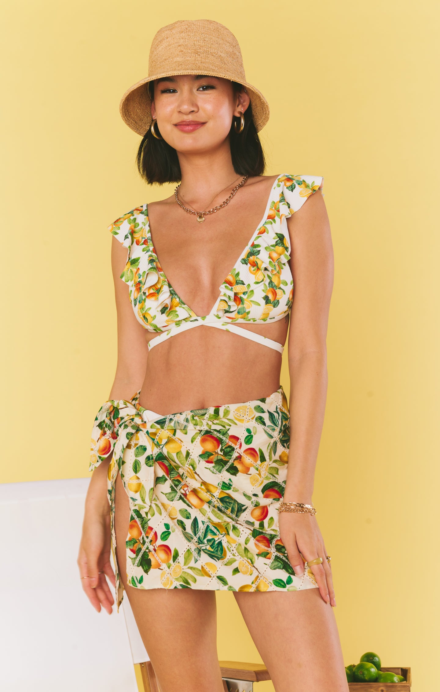 Leyla Sarong - Citrus Print Beach Cover Up | Lightweight Summer Wrap for Women | Perfect for Pool, Beach & Vacation