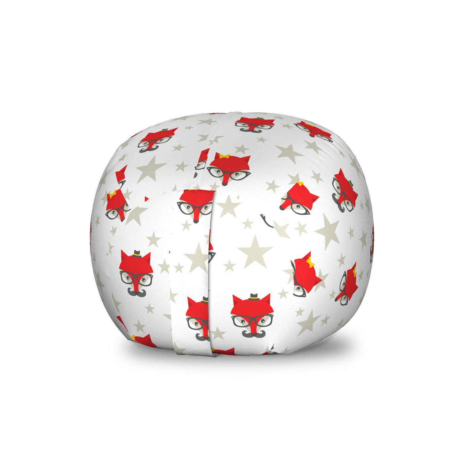 Ambesonne Cartoon Toy Storage Bag Chair - Hipster Foxes with Hats & Glasses on Stars Pattern, Funny Animal Stuffed Toy Organizer, Washable Small Size (Coconut Scarlet & Grey) - Perfect for Kids' Room, Playroom & Nursery Organization