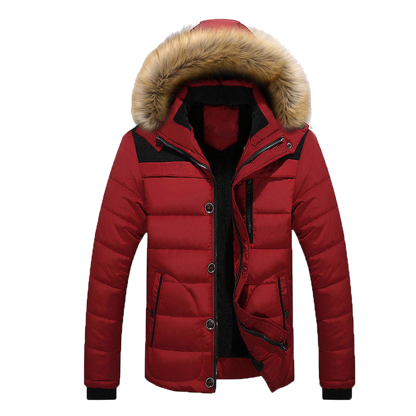 Men's Winter Jacket with Zipper - Thick Warm Hooded Coat for Outdoor Activities, Hiking & Casual Wear | Water-Resistant Men's Coats with Pockets