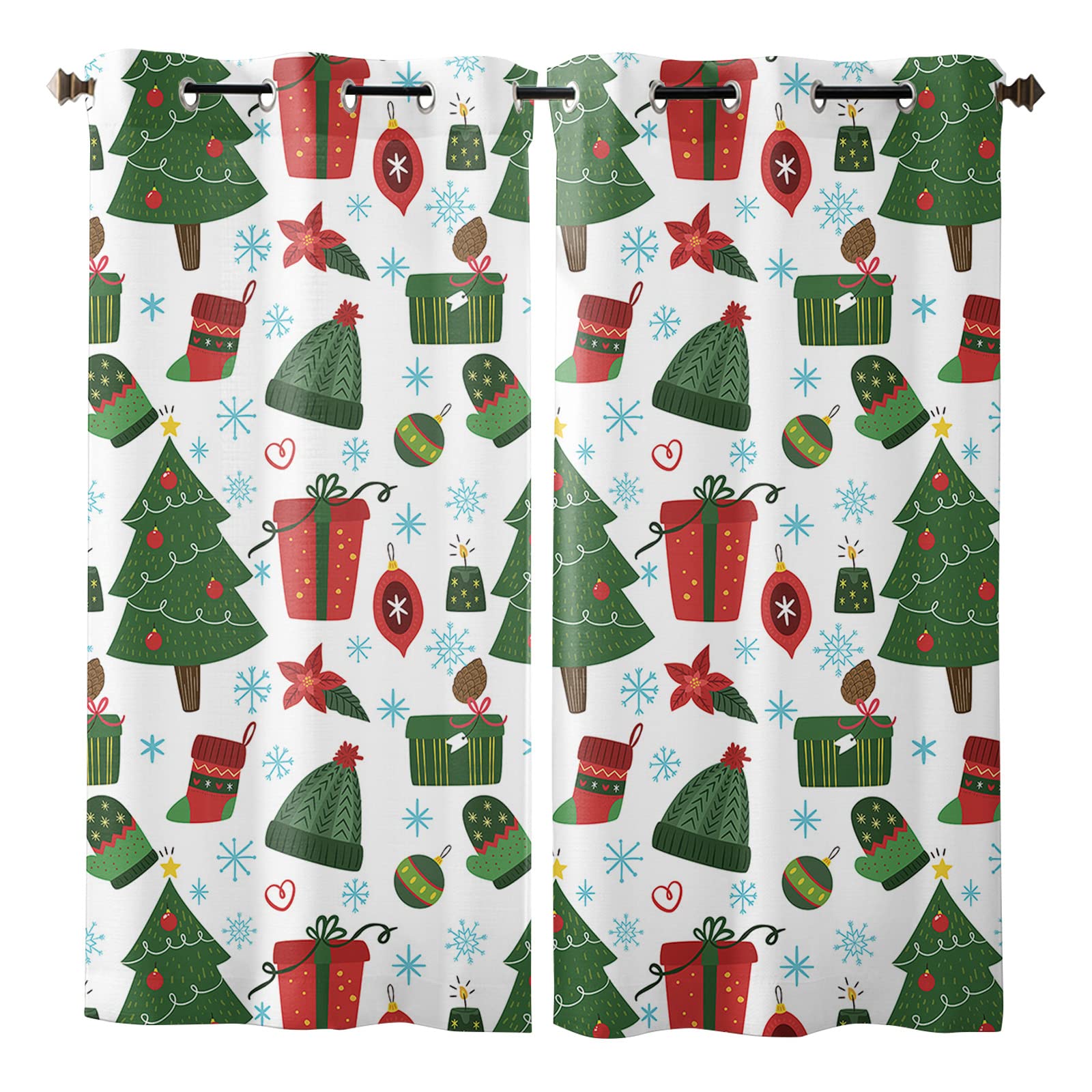 Light Filtering Window Curtains - Semi-Sheer Airy Drapes with Grommet Top, Christmas Tree Design (52x90 Inches, 2 Panels) - Perfect for Kitchen, Bedroom & Living Room | Home Decor & Holiday Gift Idea