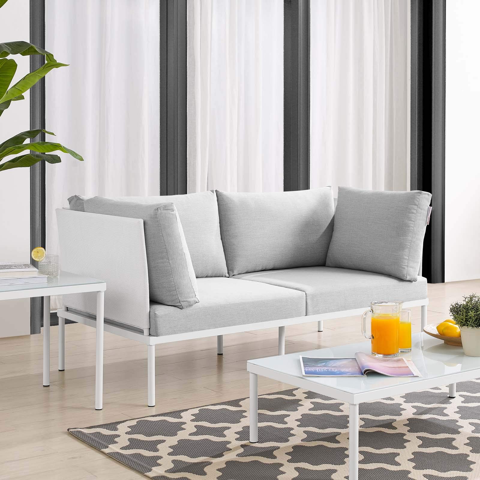 Modway EEI-4963-WHI-GRY Harmony Outdoor Patio Aluminum Loveseat - White & Gray Modern Garden Furniture for Backyard, Poolside & Patio Relaxation