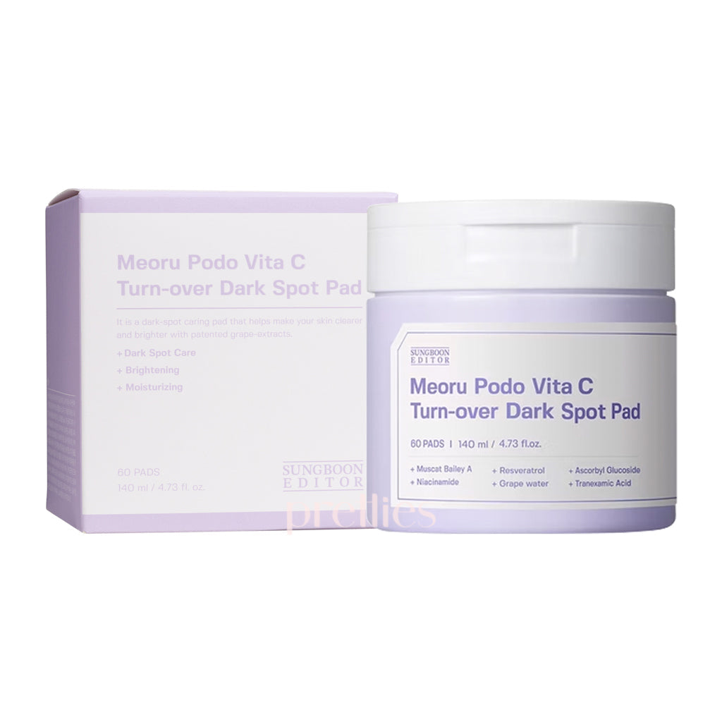 Sungboon Editor Meoru Podo Vita C Dark Spot Correcting Pads - 60 Pads/140ml for Brightening & Even Skin Tone | Perfect for Nighttime Skincare Routine & Travel
