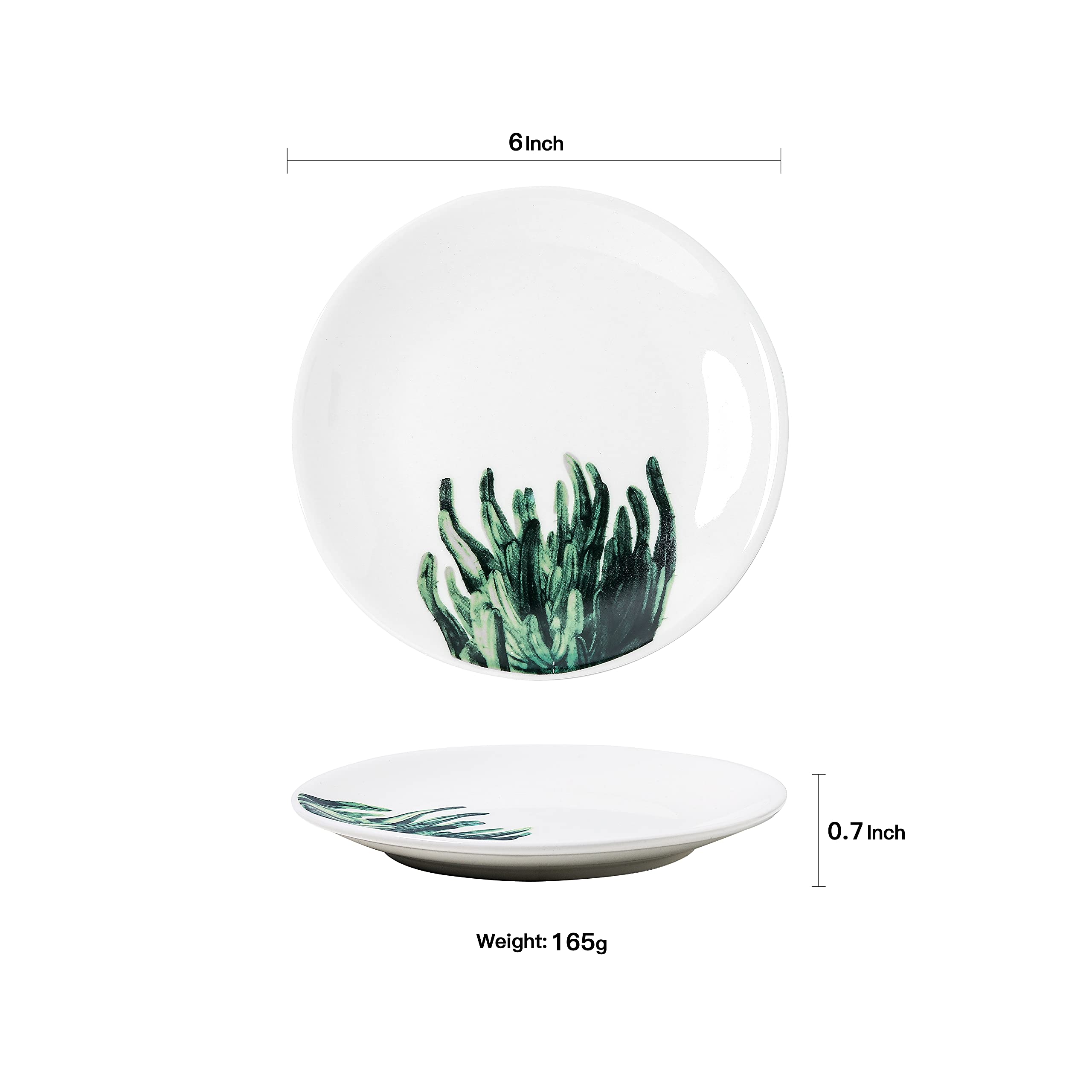 6-Piece Small Porcelain Appetizer Plates Set - 6 Inch White Ceramic Dessert Plates with Botanical Patterns, Microwave & Dishwasher Safe - Perfect for Luncheons, Snacks, Bread Serving & Party Dining
