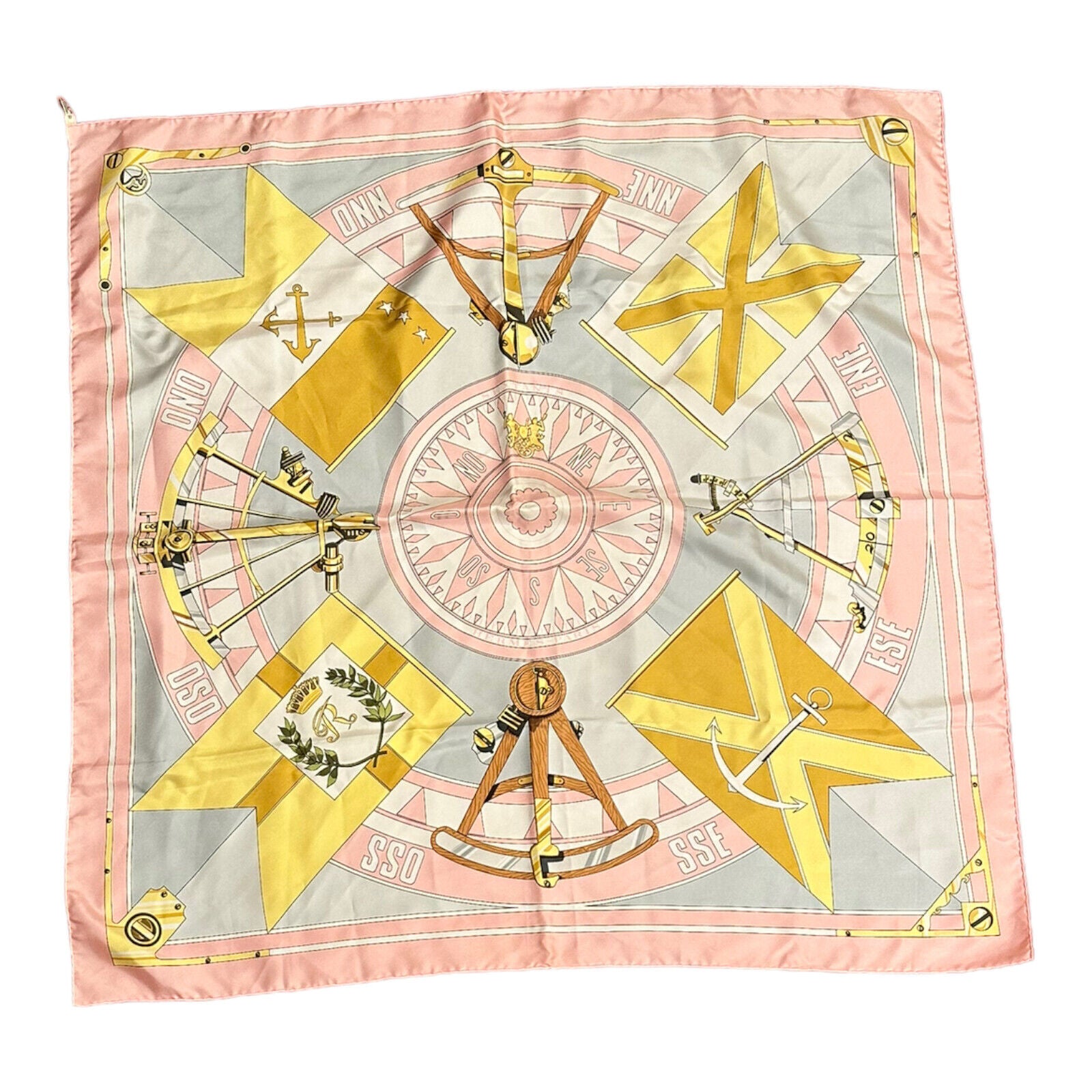 Authentic Hermes Carre Sextants Nautical Vintage 90cm Light Pink Silk Scarf - Luxury Fashion Accessory for Women, Perfect for Gifts, Parties & Special Occasions