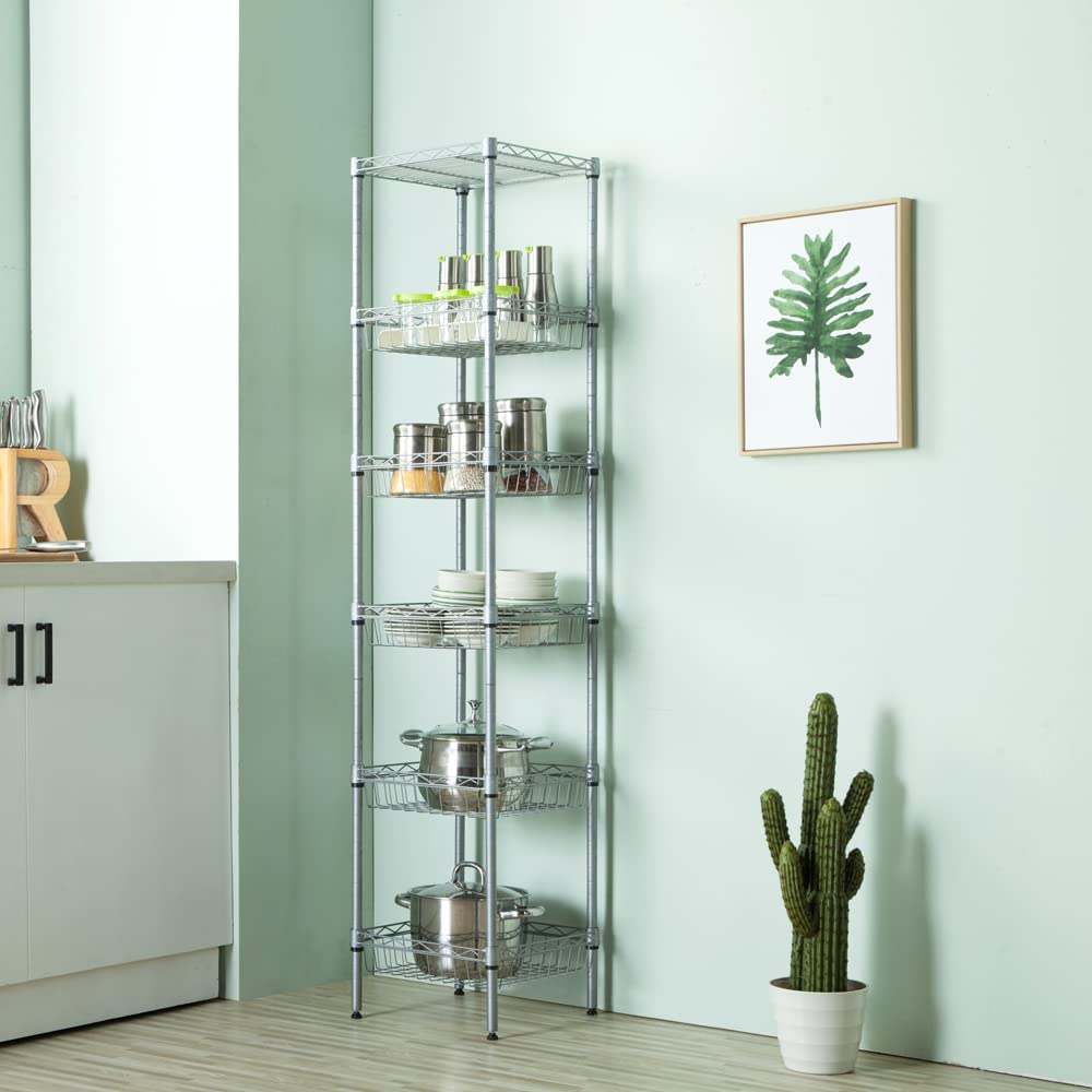 6-Tier Heavy Duty Adjustable Metal Wire Shelving Unit - Sturdy Storage Rack for Home, Office, Garage, Kitchen & Bathroom Organization - Perfect for Pantry Storage, Closet Organization & Garage Shelving Solutions