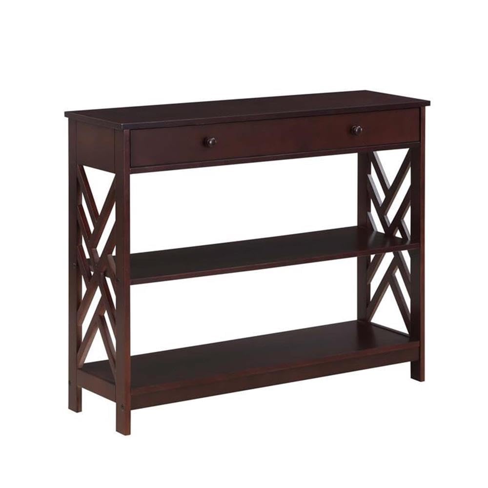 Convenience Concepts Titan 1-Drawer Console Table with Shelves - Brown Wooden Entryway Sofa Table for Living Room, Hallway & Small Spaces