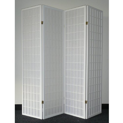 White 4-Panel Square Folding Room Divider Screen - Privacy Partition for Home, Office & Dorm - Decorative Space Separator for Living Room, Bedroom or Studio