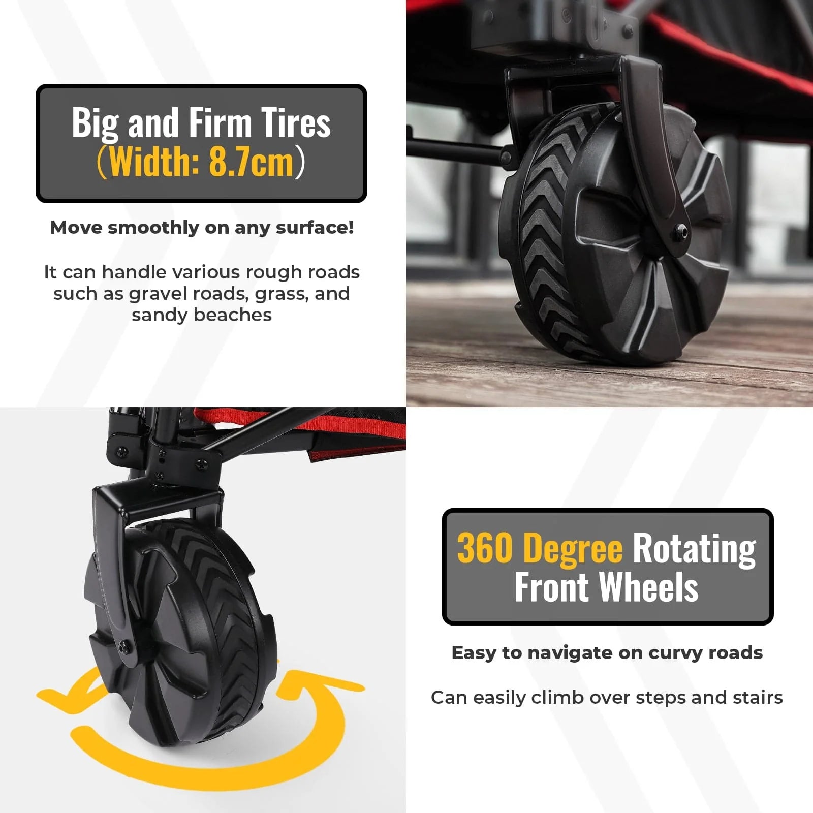 BougeRV 140L Large Capacity Foldable Wagon Cart for Outdoor Camping, Beach, Picnic, Grocery Shopping & Tailgating - Heavy Duty Utility Cart with All-Terrain Wheels (DeerFamy)