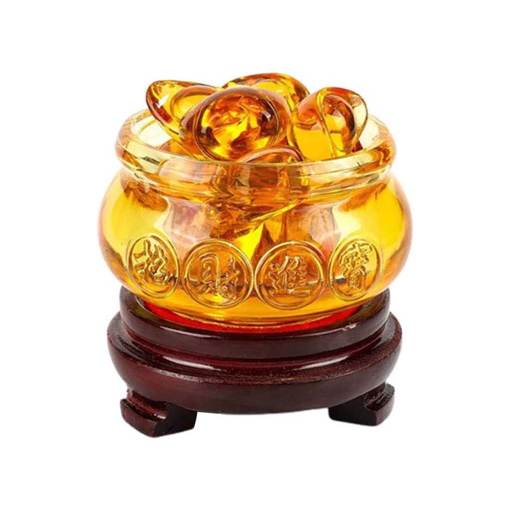 Premium Crystal Gold Ingot Glass Bowl - Yellow Wealth Cornucopia Treasure Statue Decor | Feng Shui Money Bowl, Home Office Decoration, Birthday & Housewarming Gift