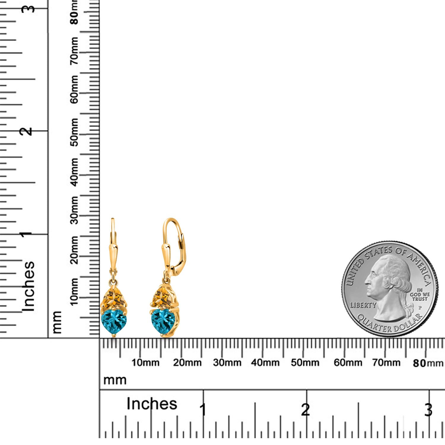 18K Gold Plated Sterling Silver Heart & Trillion Gemstone Birthstone Drop Earrings for Women | Elegant Dangle Leverback Earrings for Everyday Wear, Parties & Special Occasions