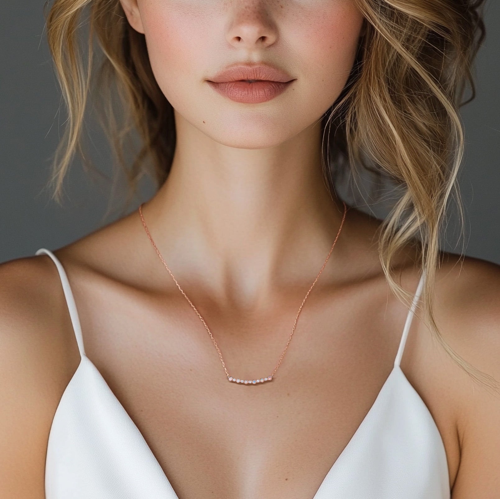 Opal Pendant Necklace with Moissanite - Silver, Rose Gold Plated, 14K or 18K - 14 Inch Chain - Elegant Jewelry Gift for Women, Perfect for Weddings, Anniversaries & Special Occasions