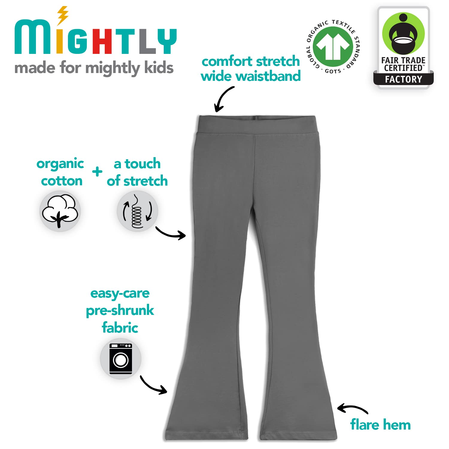 Organic Cotton Fair Trade Certified Flare Leggings for Girls - Toddler & Kids Yoga Pants | Soft & Comfortable Playtime, Dance Class & Everyday Wear