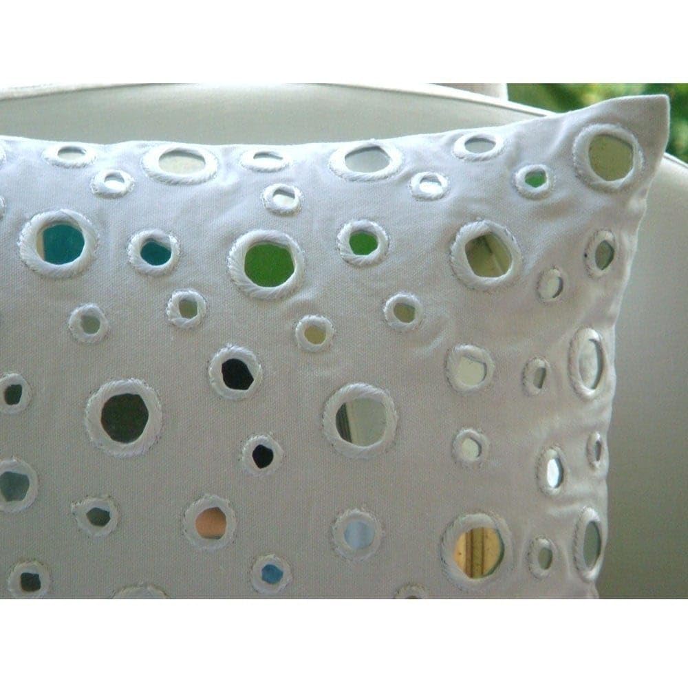 HomeCentric White Polka Dot Pillow Cover - 12x12 Inch (30x30 cm) Cotton Canvas Square Cushion Cover with Mirror Design - Perfect for Sofa, Bedroom Decor & Contemporary Home Accents