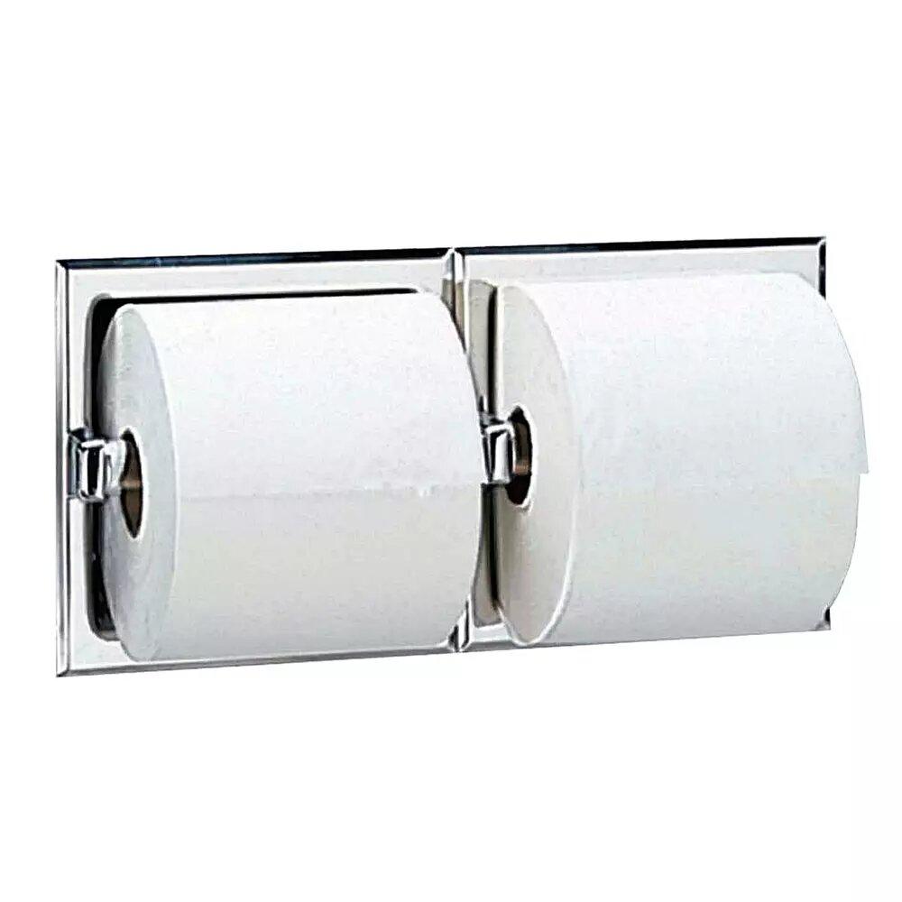 Bobrick B697 Recessed Dual Roll Toilet Paper Dispenser - Heavy Duty Commercial Bathroom Tissue Holder for Office, Restaurant, and Public Restrooms