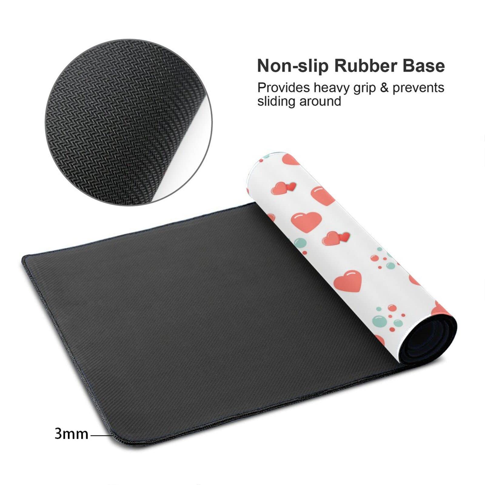 Romantic Heart-Themed Mouse Pad - Non-Slip Rubber Base, Extended Rectangle Desk Mat for Office & Gaming | Perfect for Valentine's Day Gifts, Workstations & PC Gaming Setups