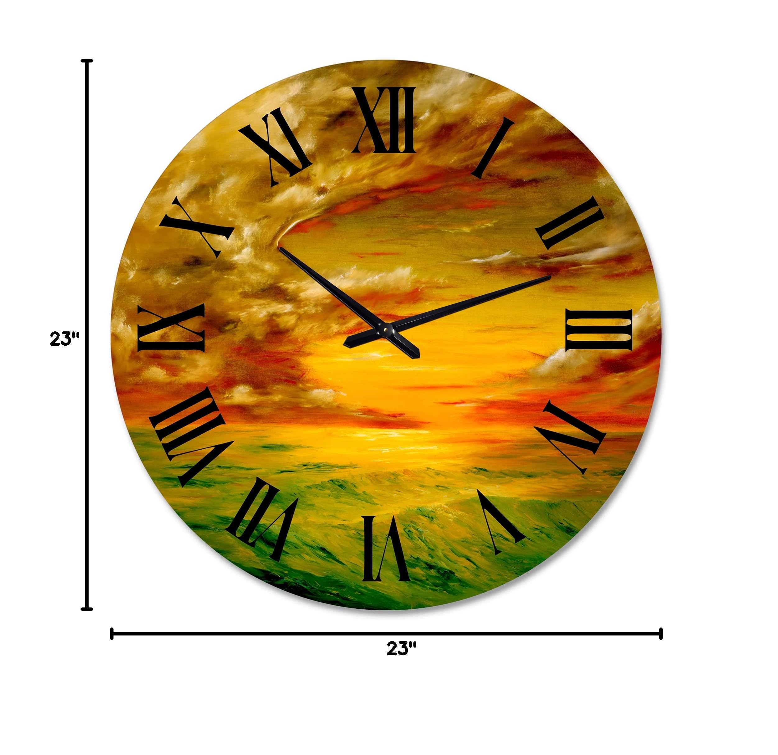 Farmhouse Wall Clock - Large Sunset Landscape Decor for Bedroom, Living Room & Office | Santa Rosa California Inspired Design | Modern Home & Office Décor