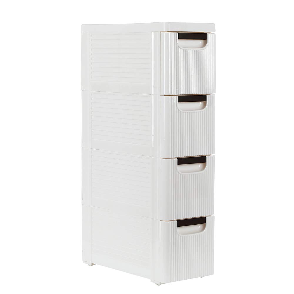 4-Tier Rolling Storage Cart with Plastic Drawers - Slim Narrow Cabinet on Wheels for Bathroom, Bedroom, Office, Kitchen & Living Room - Space-Saving Organizer (7.5