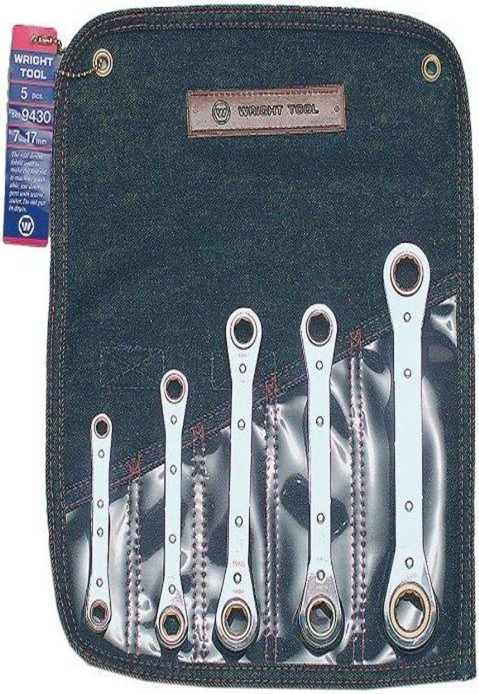 Wright Tool 9430 5-Piece Metric Ratcheting Box Wrench Set (7mm-17mm) - Professional Automotive & DIY Repair Tool Kit for Mechanics and Home Use