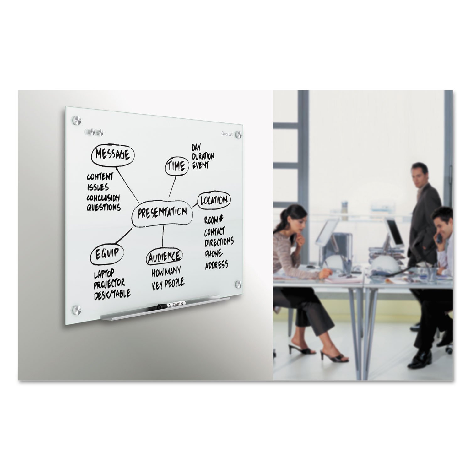 Quartet G2418W 24x18 Inch Frameless Glass Whiteboard - Dry Erase Marker Board for Office, Classroom & Home Use - Infinity Series Glass Marker Board