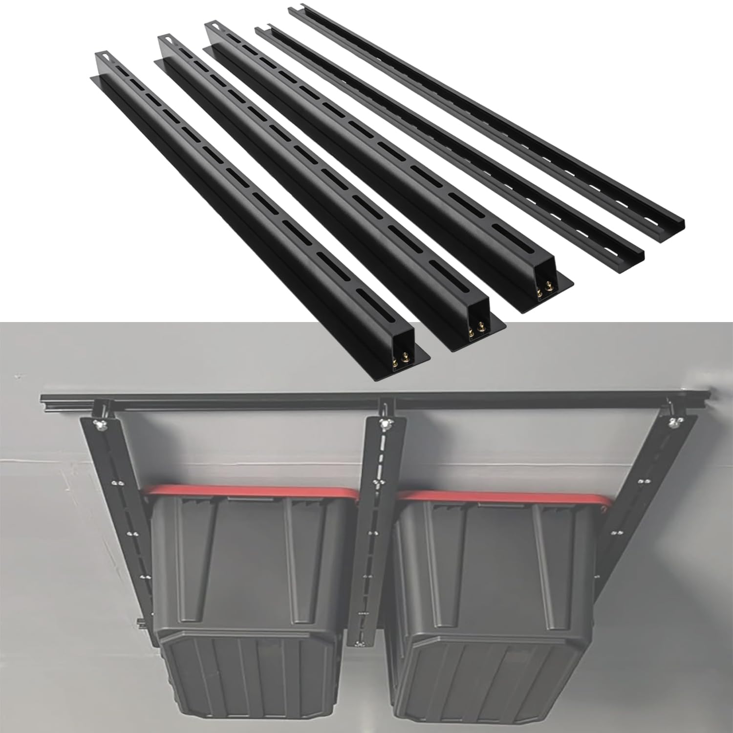Heavy Duty Overhead Garage Storage System - Adjustable Ceiling Tote Rack for Home & Garage Organization (48