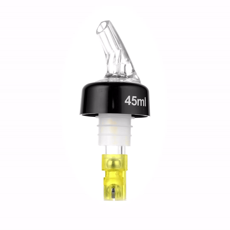 Bar Lux 1.5 oz Yellow Plastic Measured Liquor Pourer with Collar & Clear Spout - 50 Count Bulk Box for Bars, Restaurants & Home Cocktail Making