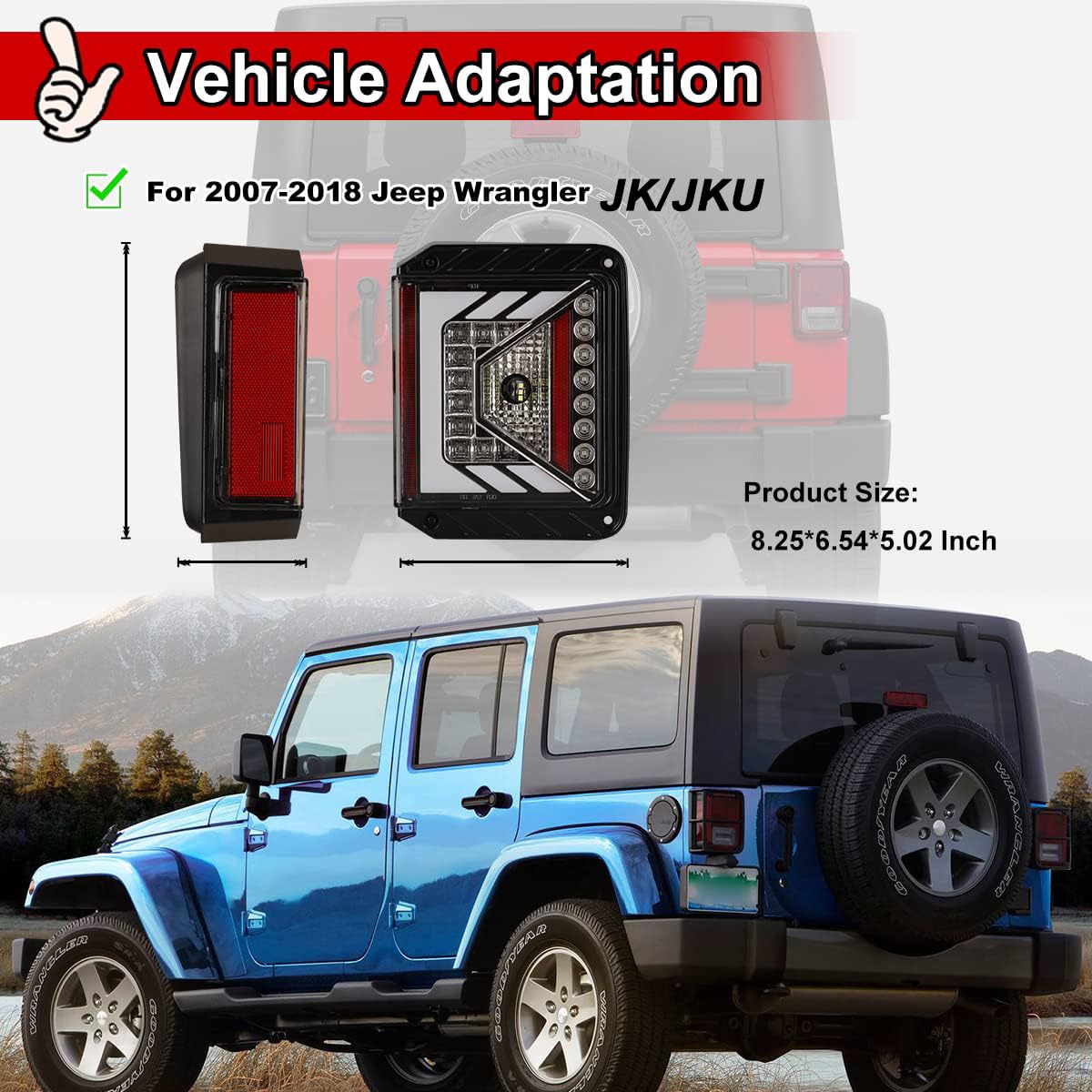 Nixon Offroad LED Tail Lights for Jeep Wrangler JK & JKU (2007-2018) - Glossy Black Housing with Clear Lens - Waterproof Rear Light Assembly Replacement Pair - Perfect for Off-Roading & Night Driving