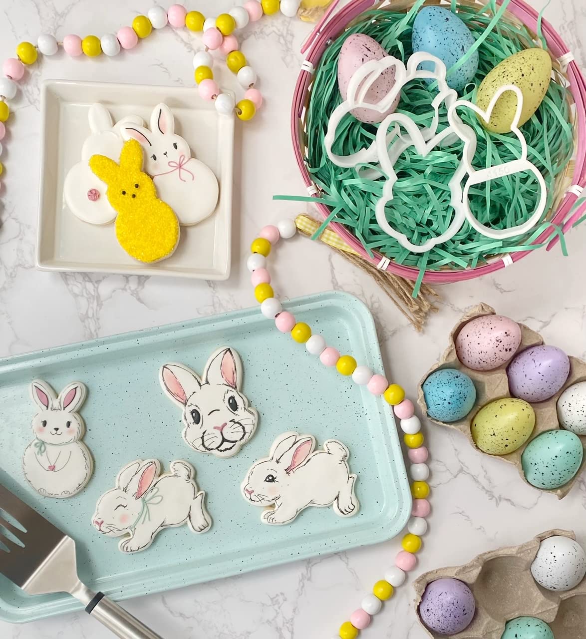 Easter Bunny Cookie Cutters Set - 3 Pack Rabbit Head, Hopping Side View & Peep Body Cookie Cutters for Baking, DIY Crafts & Easter Decorations
