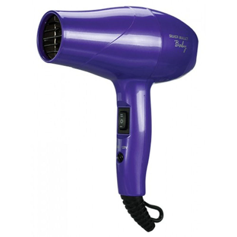 Silver Bullet Metallic Baby Travel Hair Dryer - Compact & Lightweight Purple Hair Dryer for Kids | Perfect for Travel, Home Use & Baby Hair Care