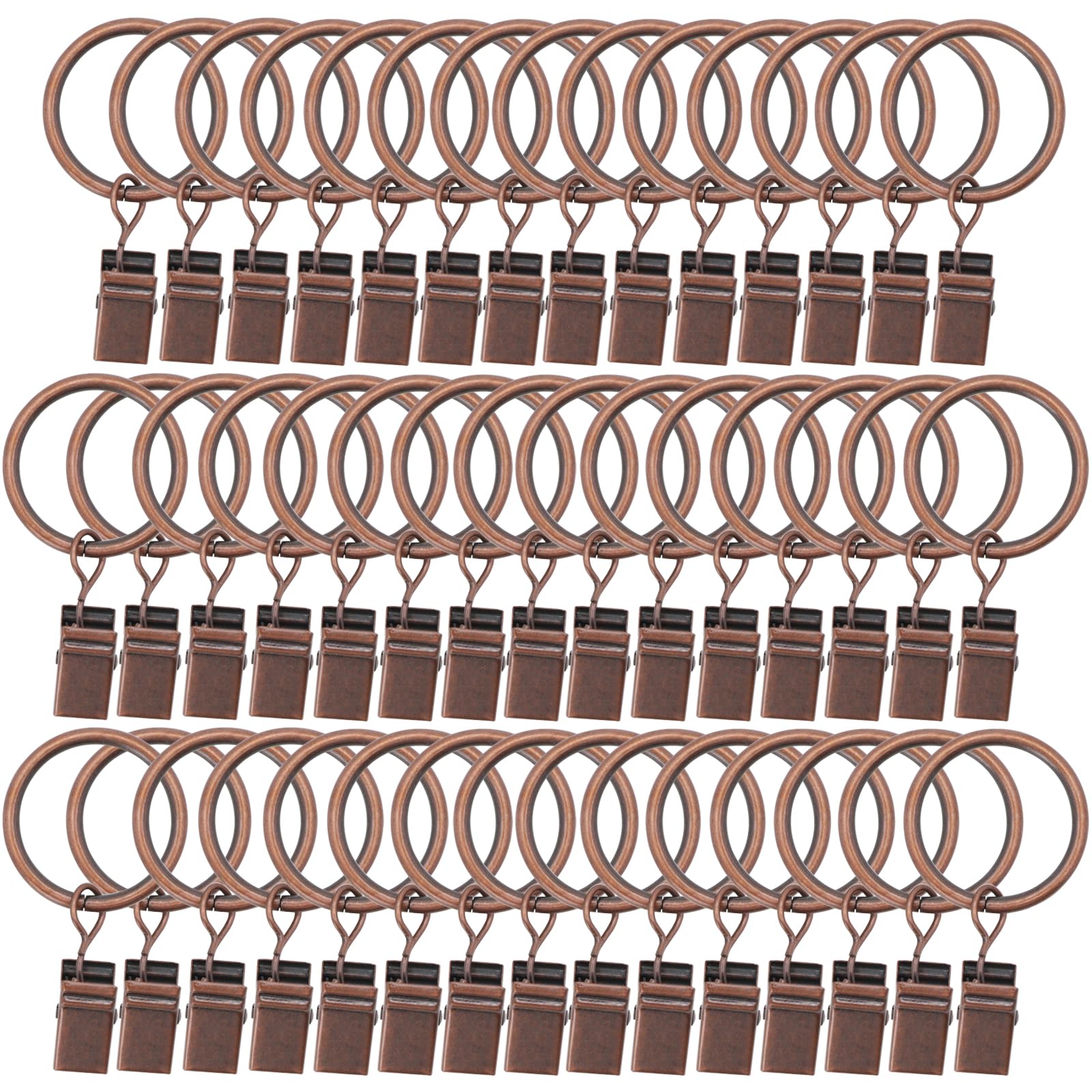 44 Pack Antique Copper Metal Curtain Rings with Clips - 1 Inch Interior Diameter Drapery Hooks for Hanging Curtains & Drapes - Perfect for Living Room, Bedroom, and Home Decor