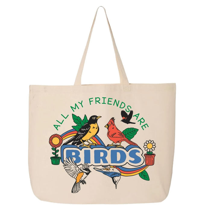 Bird Collective Bird Friends Tote Bag - Eco-Friendly Canvas Shopping Bag for Women, Reusable Grocery Tote with Bird Print - Perfect for Farmers Market, Beach & Everyday Use