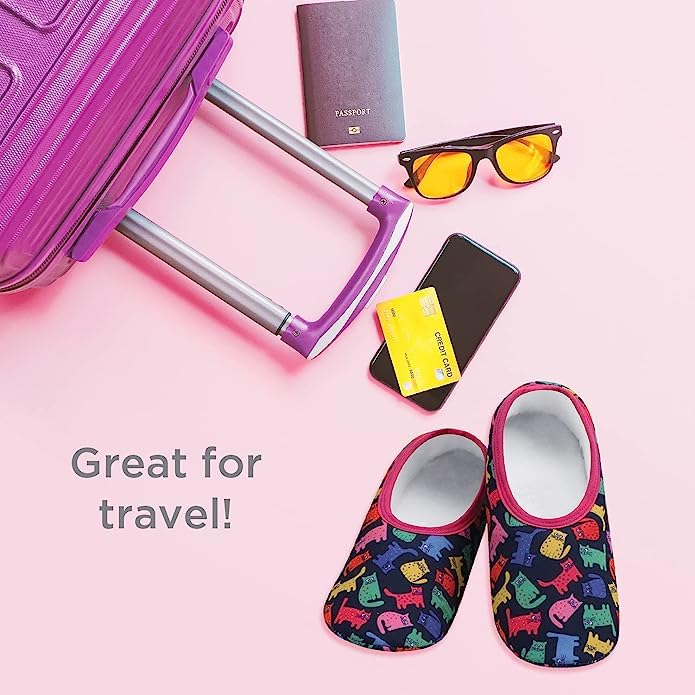 Cozy Snoozies Skinnies Slipper Socks for Women - Foldable Non-Slip Indoor & Travel Slippers - Perfect for Home, Office, and Airplane Comfort (Poppies Design)