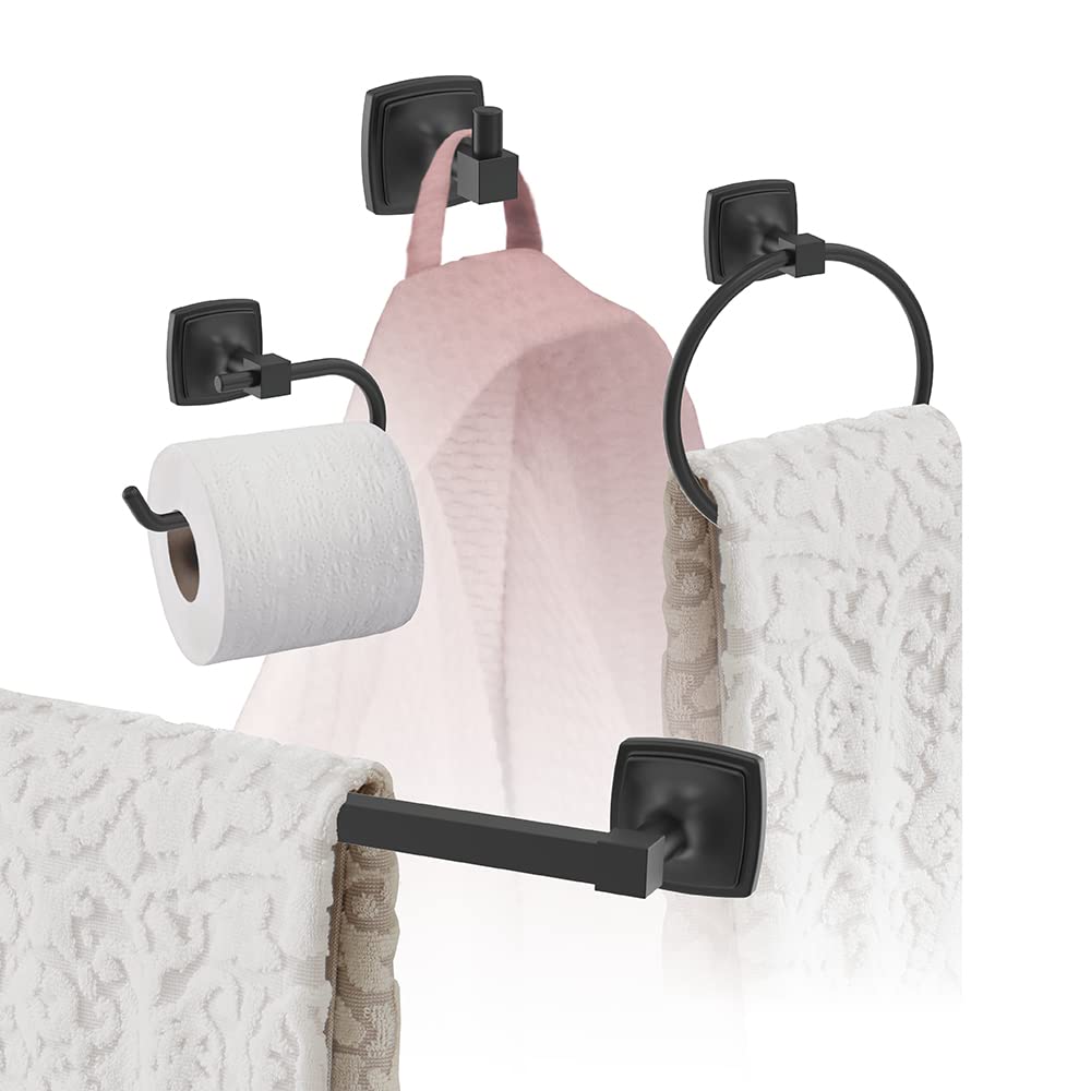 Amerock Matte Black 18 Inch Towel Bar Set - 4 Piece Bathroom Accessories for Modern Homes | Durable & Stylish Towel Holder for Showers, Baths & Powder Rooms