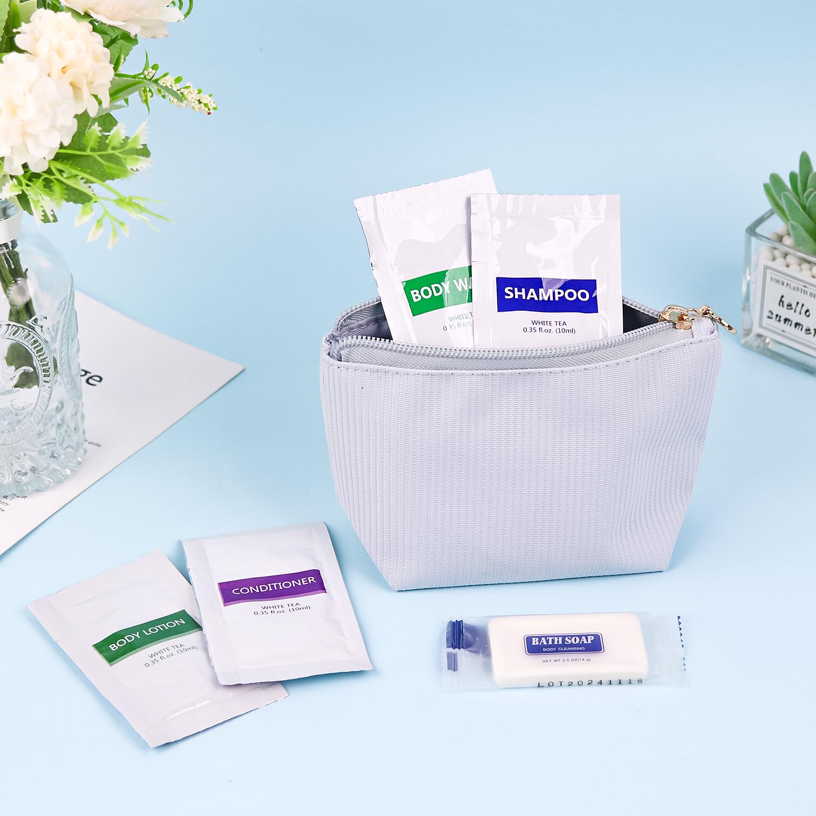 5-in-1 Travel Toiletries Bulk Set (50 Pcs) - 10x Body Wash, 10x Shampoo, 10x Conditioner, 10x Lotion, 10x Bar Soap - Mini Hotel Amenities for Guests, Travel, Vacation & Hospitality Supplies