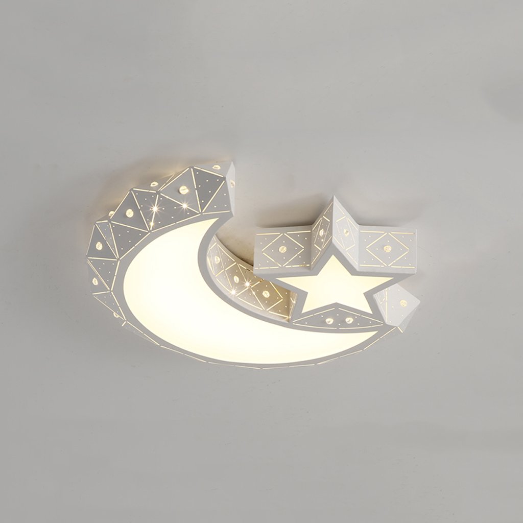Modern Iron Hollow Carved Ceiling Light with High Translucent Acrylic Shade - LED Moon Star Design for Living Room, Bedroom & Kids Room Decor - Energy Efficient Indoor Lighting for Home, Nursery and Children's Spaces