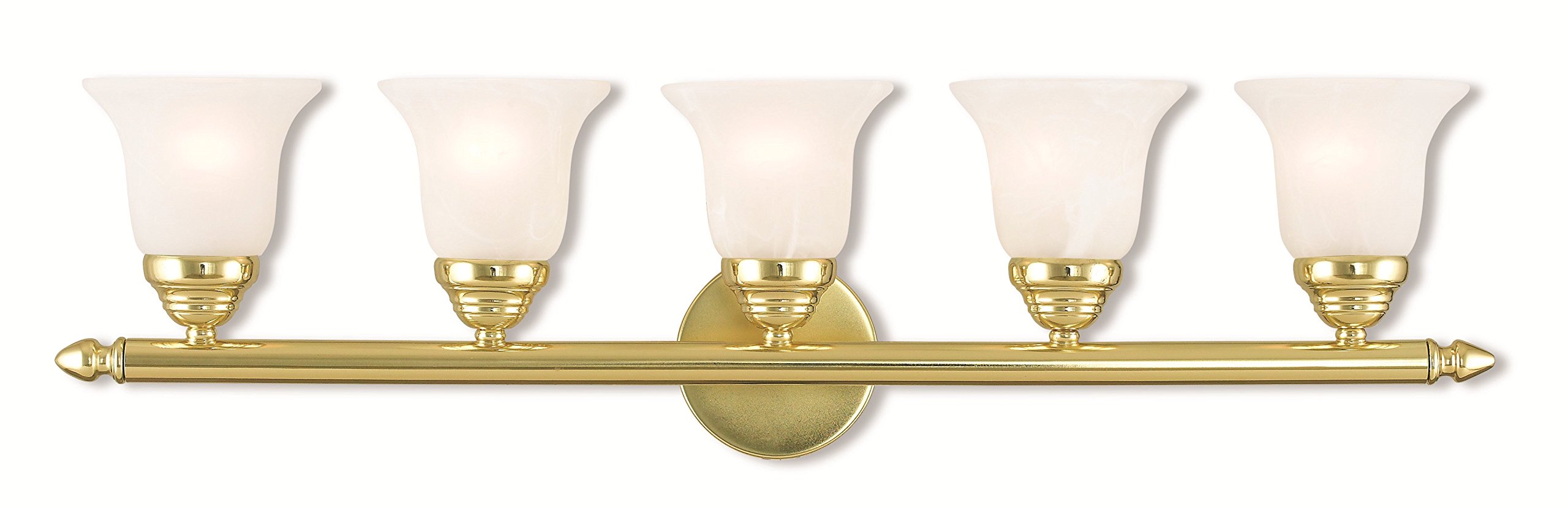 Polished Brass Bathroom Vanity Light Fixture - 32 Inch Wide 5-Light Steel Vanity Mirror Lighting with Medium Base - Perfect for Modern Bathroom, Powder Room & Dressing Area Lighting