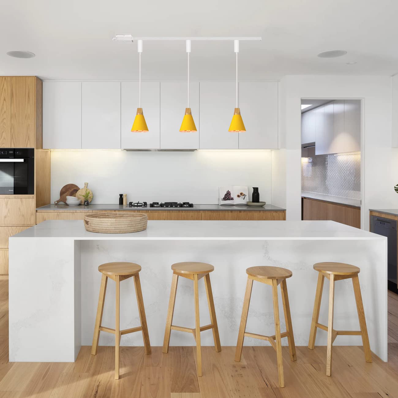 Kiven H-Type Track Lighting Fixture - 3-Light Adjustable Track Pendant Light with φ5.5 Yellow Lampshade for Bedroom, Kitchen, Living Room & Dining Room | Modern Home Lighting Solution for Ambient and Task Lighting