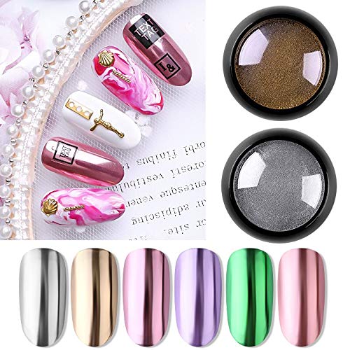 Metallic Nail Glitter Powder - Gold & Silver Chrome Dust for UV Gel Polish | Mirror Effect Nail Art Supplies | Light Blue Shimmer for Manicures & Nail Designs | Perfect for Salons, DIY Nail Art & Special Occasions