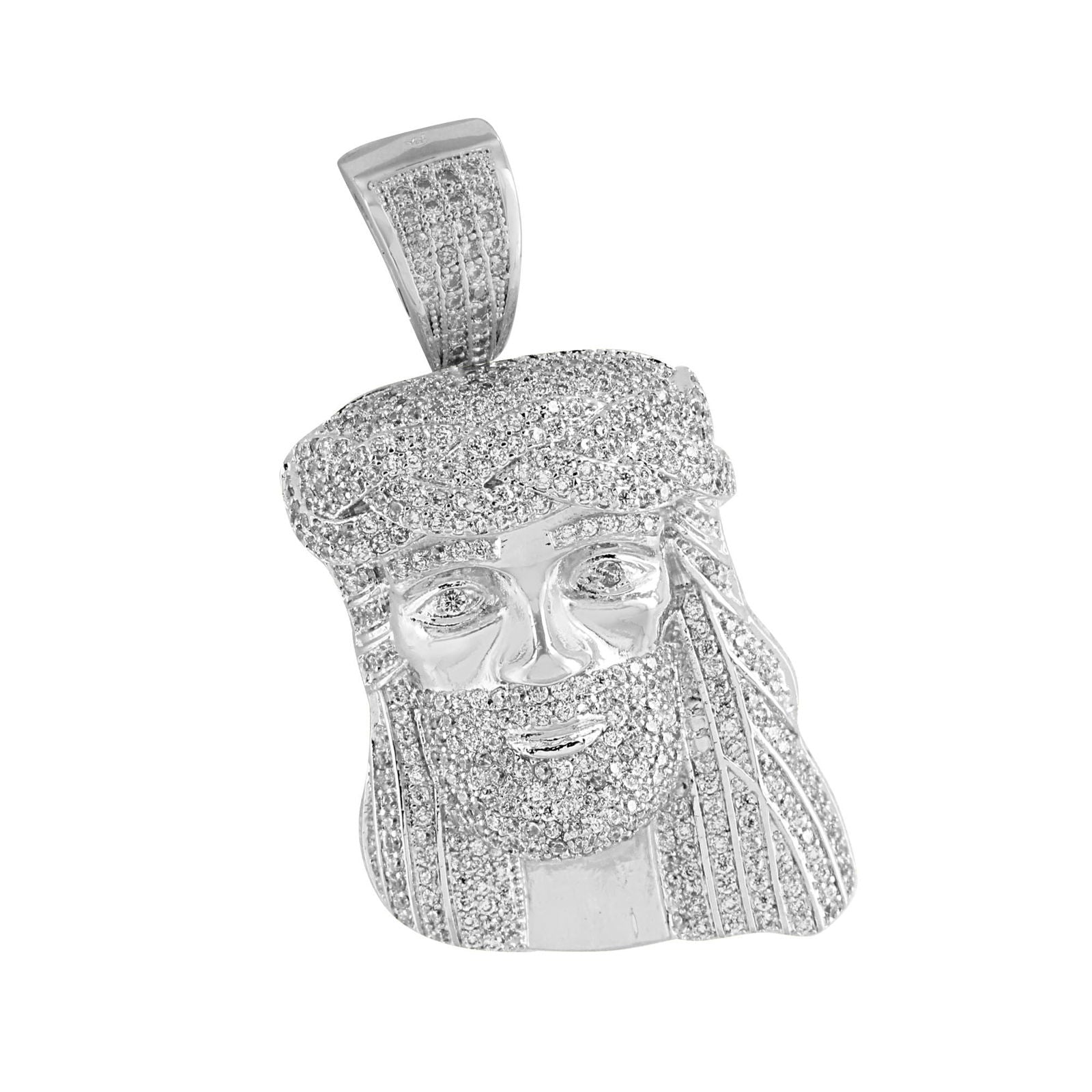Jesus Face Pendant Necklace - 14K White Rhodium Plated Charm with Lab-Created Diamonds | Religious Jewelry Gift for Baptism, Communion & Daily Wear
