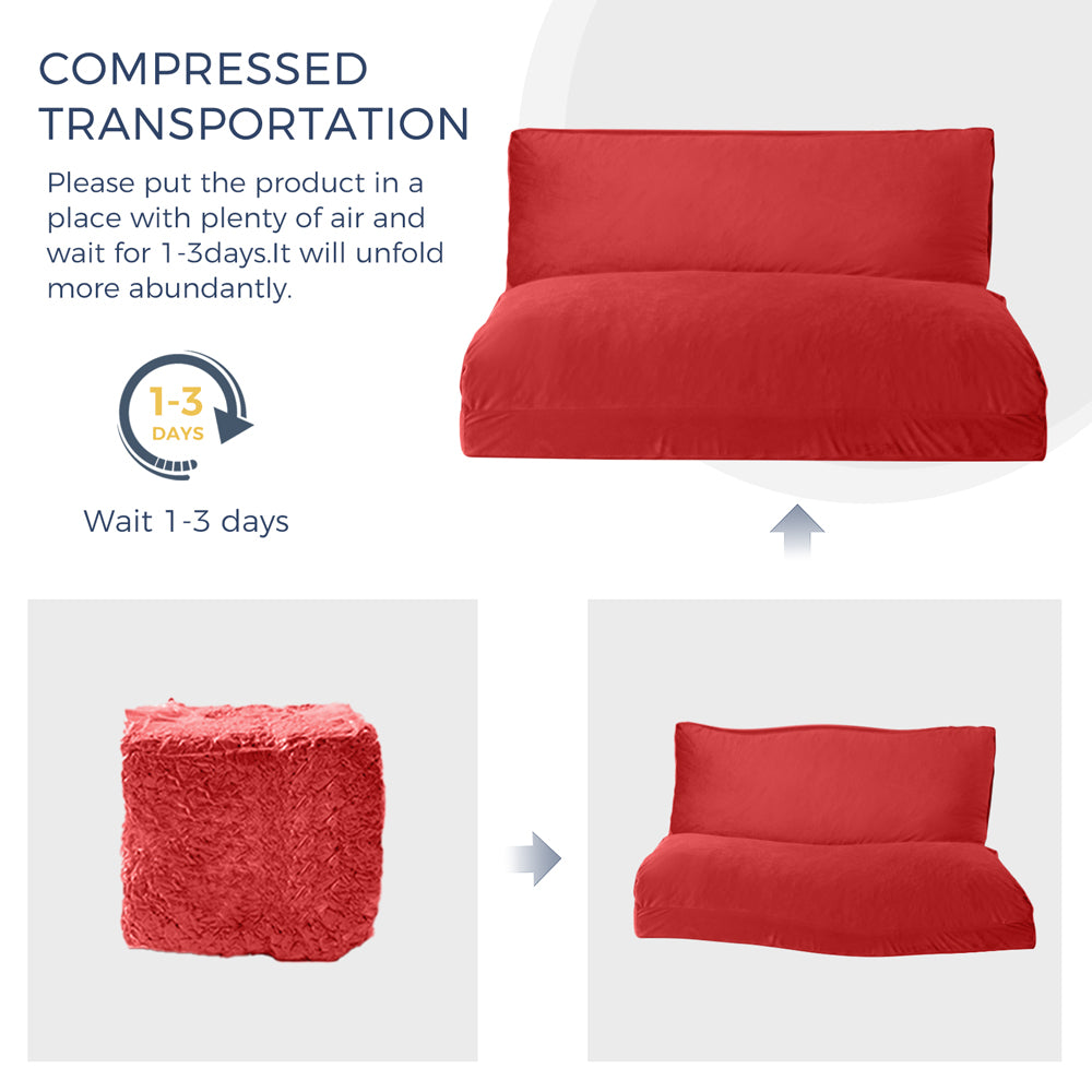 MAXYOYO Velvet Bean Bag Folding Sofa Bed - Washable Cover for Adults, Red | Comfortable Floor Seating for Living Room, Bedroom & Game Room