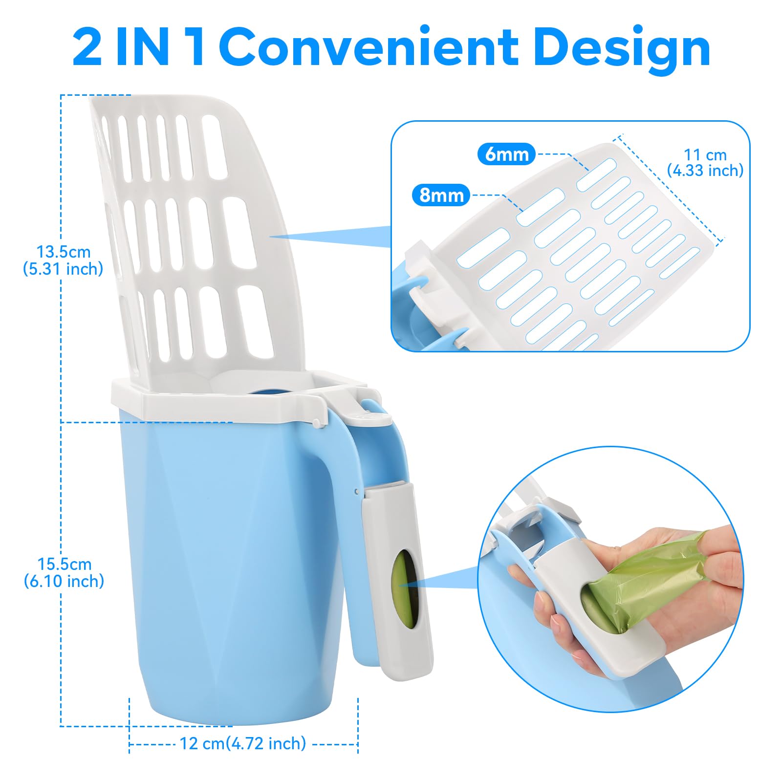 Upgraded Cat Litter Scooper with Holder - Includes Waste Can & 150 Count Litter Bags - Durable Portable Litter Shovel for Easy Cleanup - Perfect for Home, Travel & Multi-Cat Households