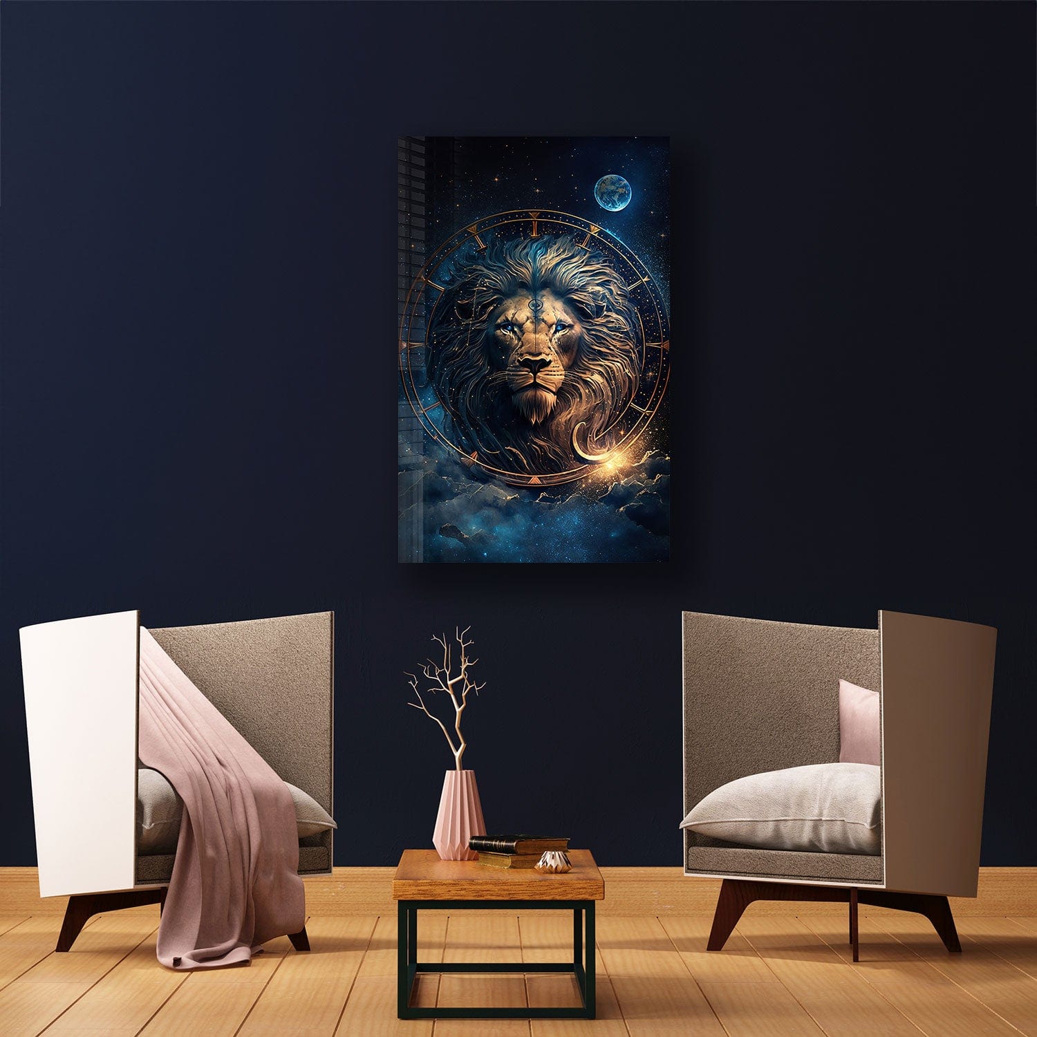 Astrologer Lion Tempered Glass Wall Art - Elegant Home Decor for Living Room, Bedroom & Office - Perfect for Modern & Contemporary Interiors