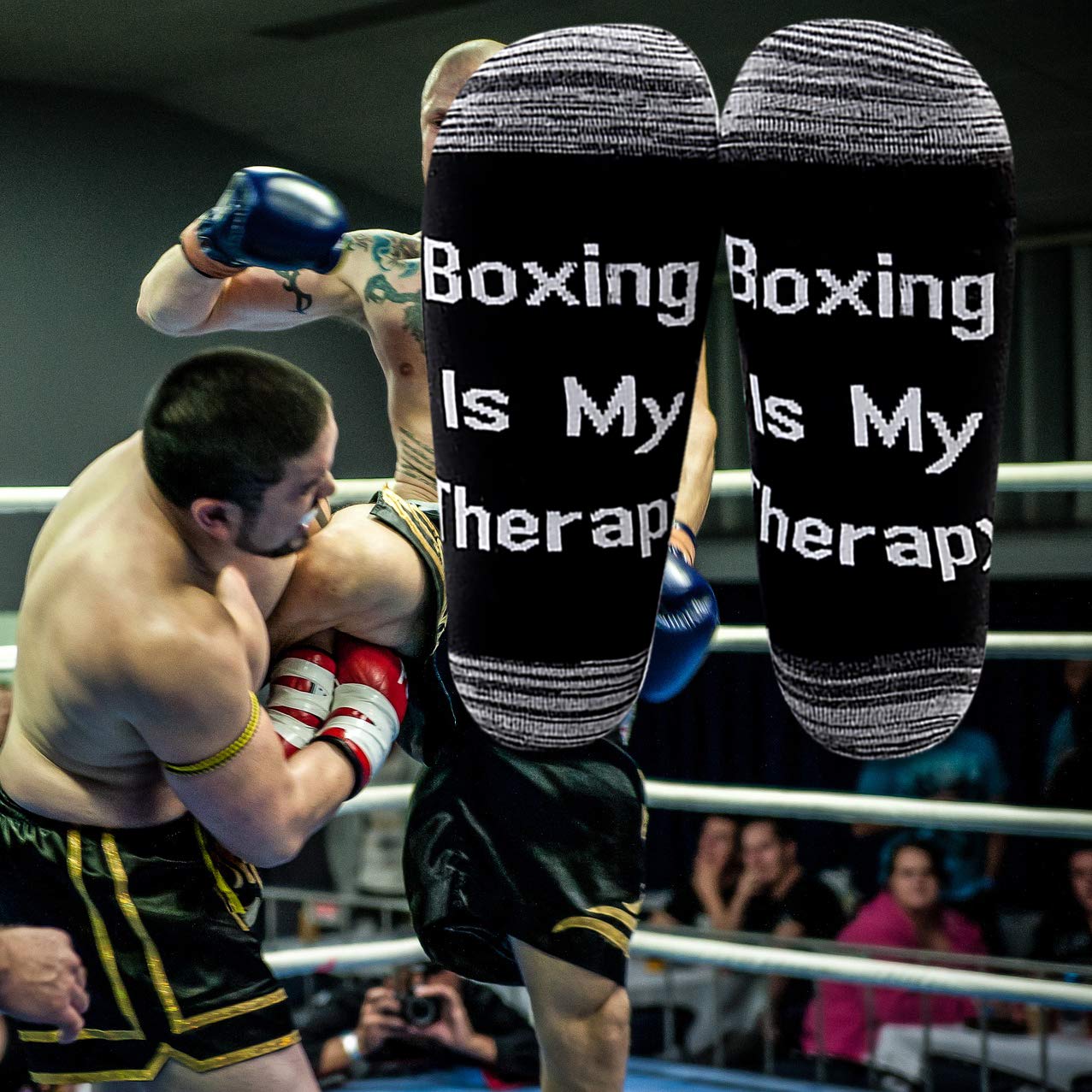 LEVLO Boxer Fans Gift - Boxing is My Therapy Cotton Socks (2 Pairs/Set, Mid Calf) - Inspirational Gifts for Boxing Lovers & Coaches - Perfect for Training, Gyms & Boxing Enthusiasts