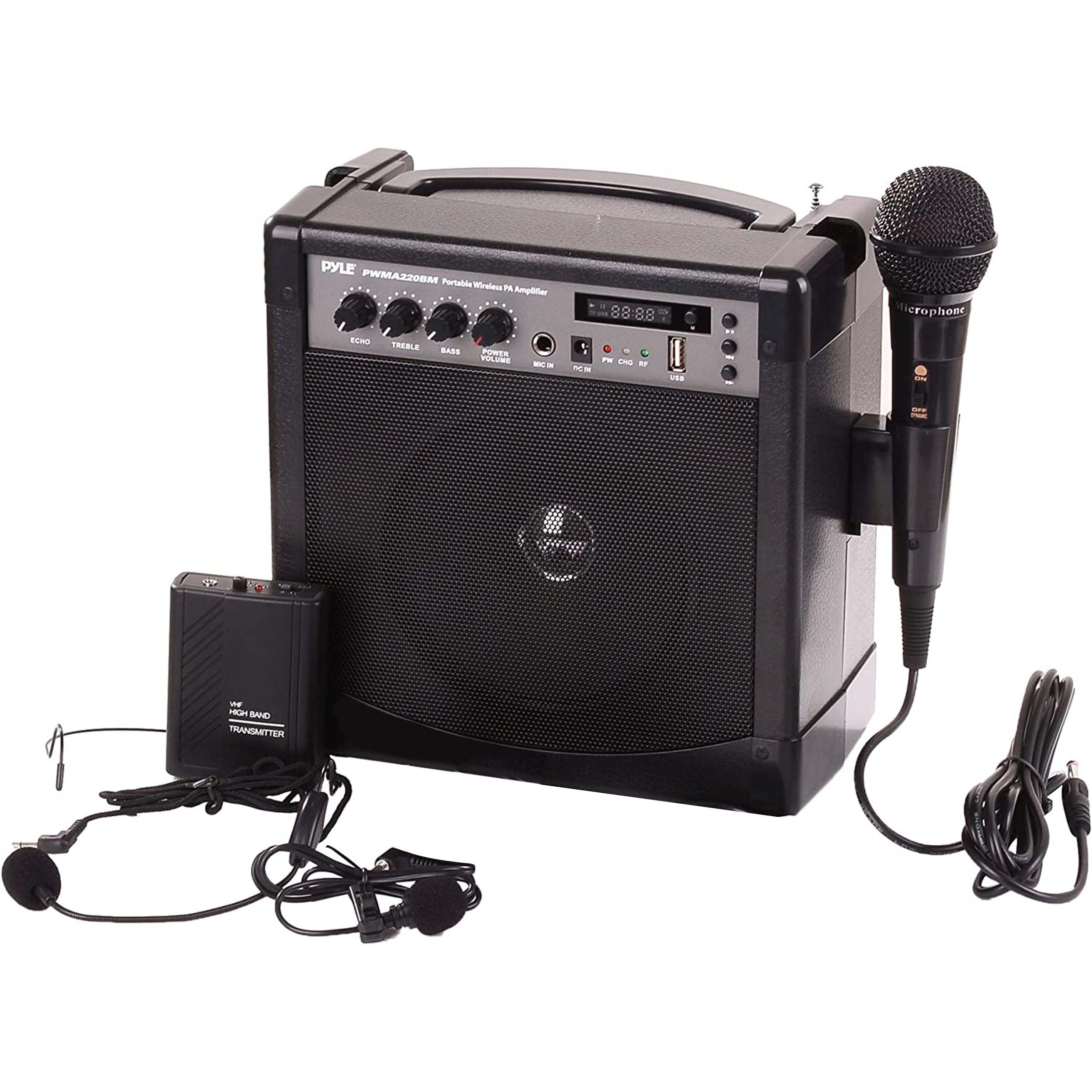 Pyle PWMA220BM Portable Outdoor PA Speaker System with Bluetooth, Rechargeable Battery, Belt Pack Transmitter & 3 Mics (Headset, Lavalier, Handheld) - Perfect for Outdoor Events, Parties, Public Speaking & Live Performances