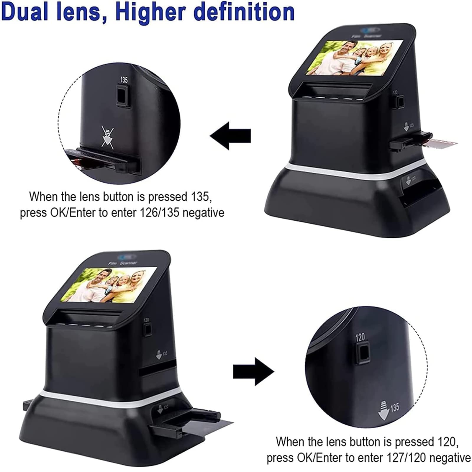 High Resolution Film & Slide Scanner - Convert 35mm/135/126/127 Negatives to Digital JPEG - 4.3