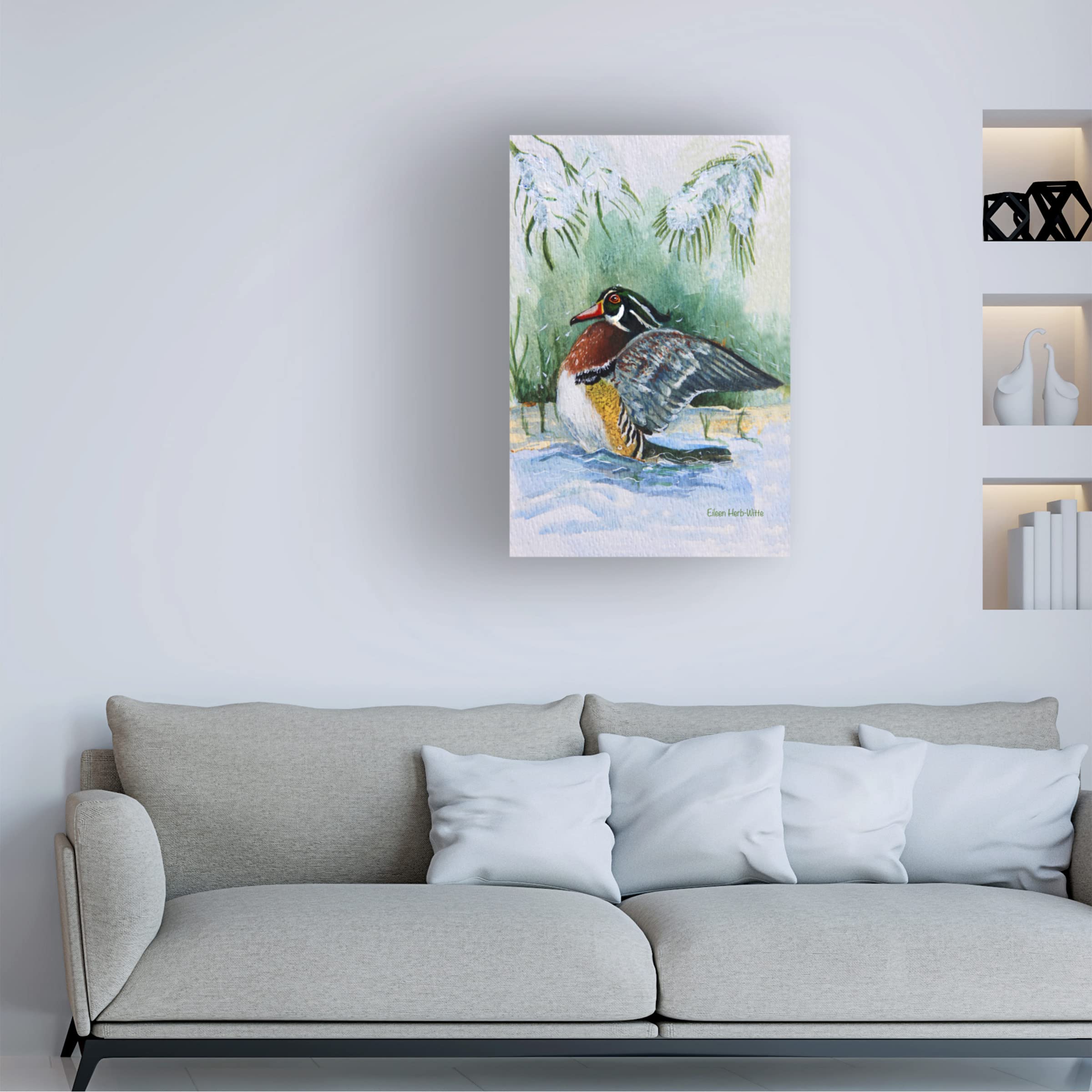 Trademark Fine Art 'Wooduck' Canvas Art by Eileen Herb-Witte - Hand-Painted Duck Wall Decor for Living Room, Bedroom & Office