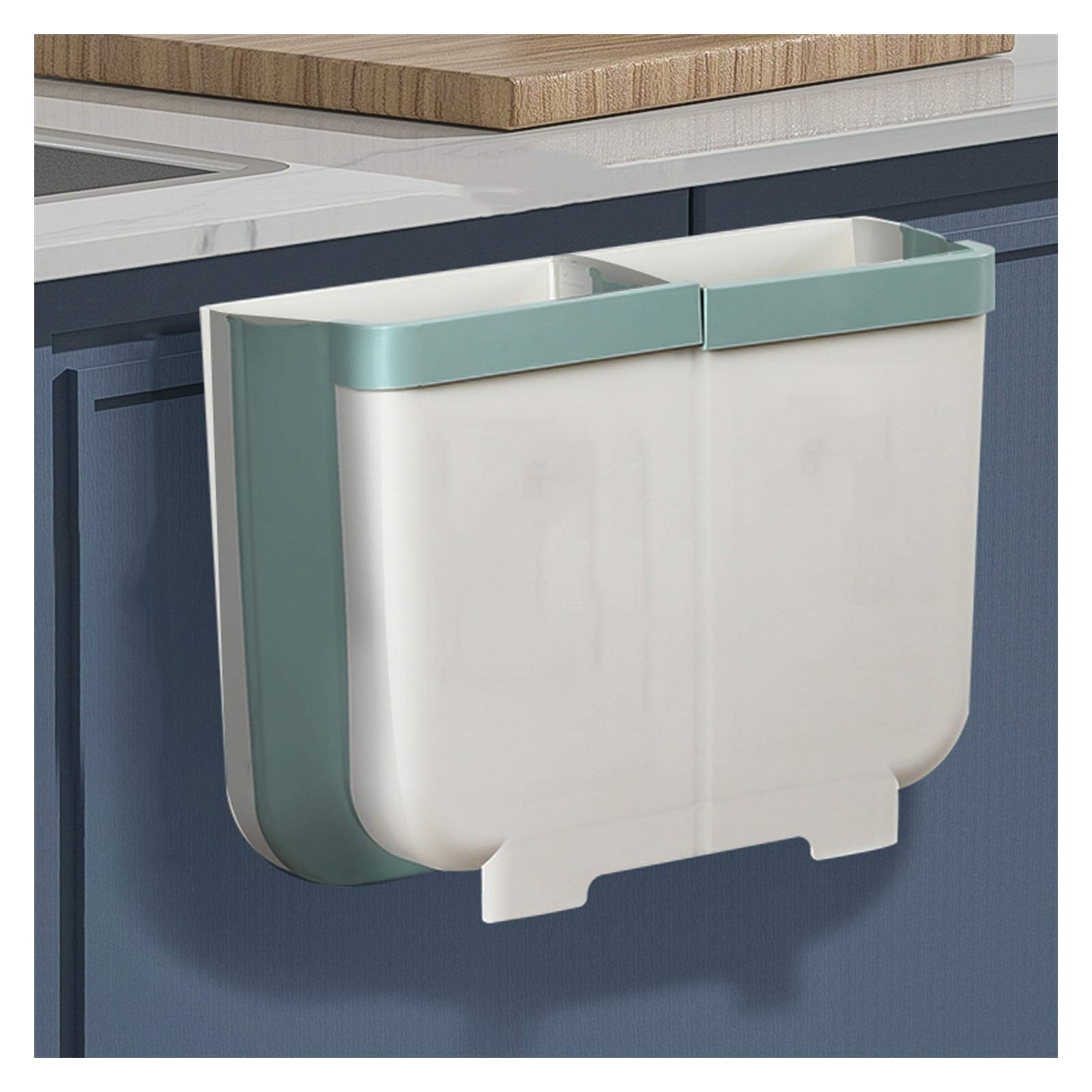 Foldable Wall Mounted Kitchen Trash Can - Double Opening Hanging Cabinet Door Bin for Waste Sorting - Green Plastic Garbage Can for Home, Office & RV Use (Color: Green) | Space-Saving Solution for Small Kitchens & Under Sink Storage