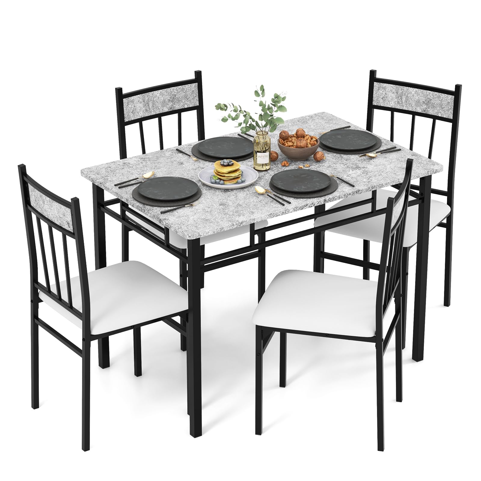 Tangkula 4-Piece Dining Table Set with Metal Frame & Padded Chairs - Compact Kitchen Table and Chairs for Small Spaces - Perfect for Apartments, Breakfast Nooks, and Cozy Dining Rooms
