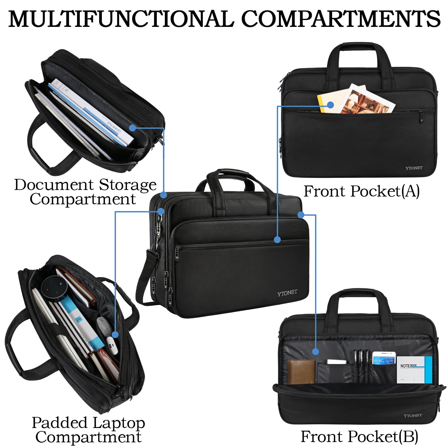 Ytonet 18 Inch Expandable Water Resistant Gaming Laptop Briefcase - Extra Large Laptop Bag for Men with Luggage Strap - Perfect for Work Travel, Business Trips & Gaming Conventions (Black)