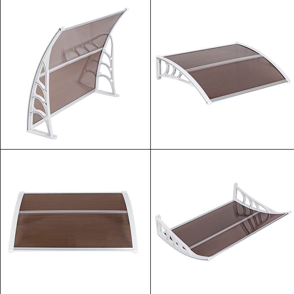 100 x 80 Inch Lightweight Waterproof Outdoor Awning - Durable Brown Fabric with White Metal Bracket for Door, Window, Porch, Patio & Entrance Protection | Perfect for Sun Shade, Rain Shelter & Home Decor